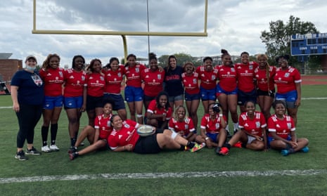 Howard University's first women's rugby team pose for post-match photo.