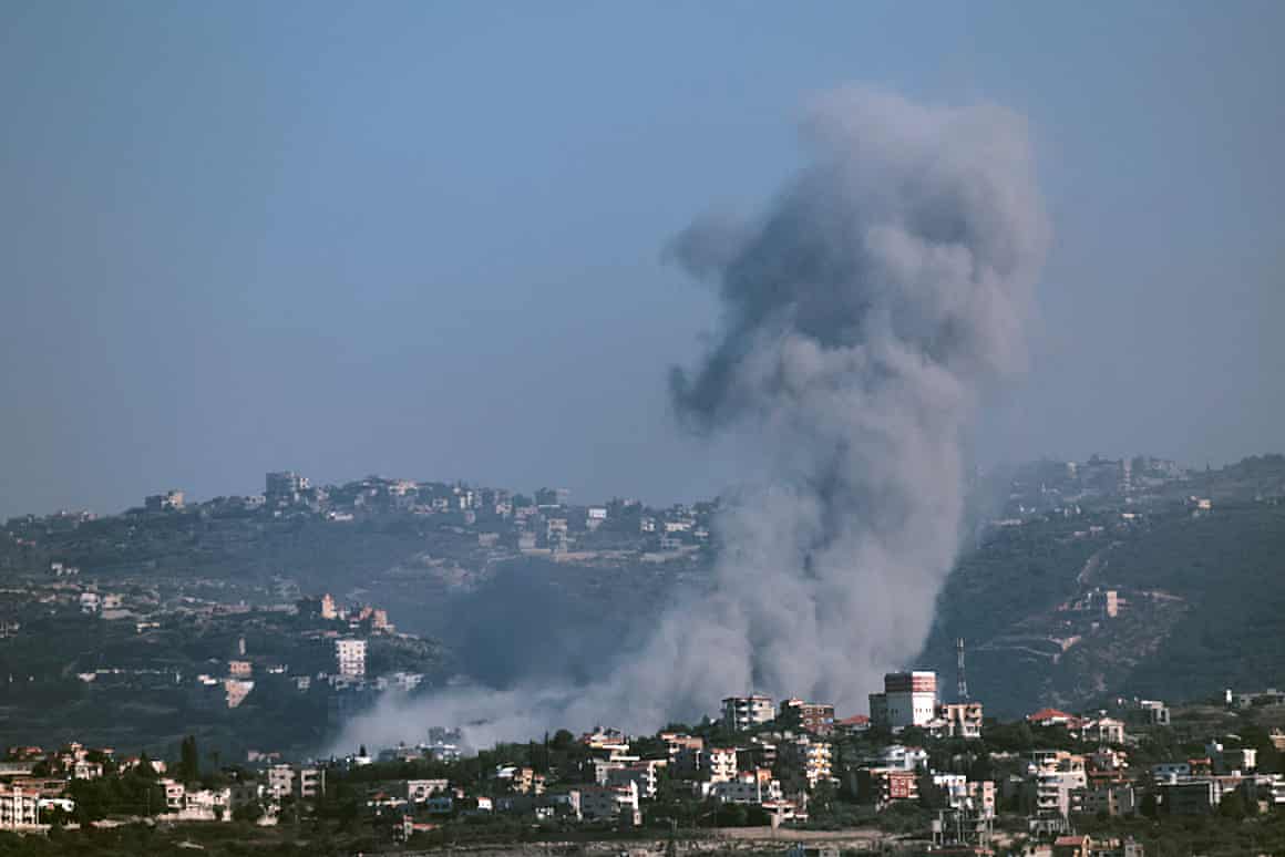 Smoke billows over southern Lebanon following an Israeli strike