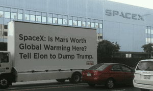 Over the past month, he has deployed mobile billboards around the offices of Elon Musk’s various companies.