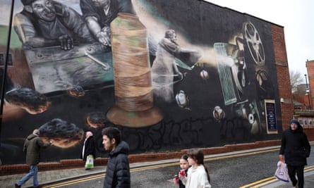 A giant mural on the side of a former cinema in Rochdale.
