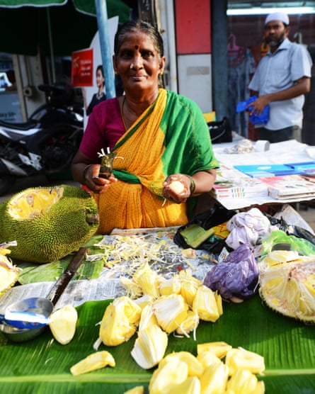 A trader selling fresh jackfruit in Chennai.