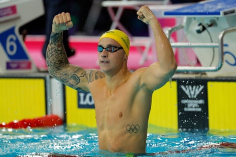 Australia's Flynn Southam celebrates after winning the men's 100m freestyle final.
