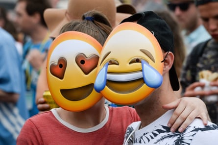 Emoji masks in the crowd in front of the Pyramid stage during Hacienda Classical