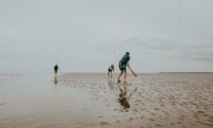 Patrick and co playing beach cricket on a sandbank off the north Norfolk coast.