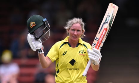 Beth Mooney celebrates her century in the 101-run victory over Pakistan in the ODI at North Sydney Oval.