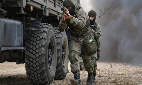 Russian soldiers take part in a military exercise.