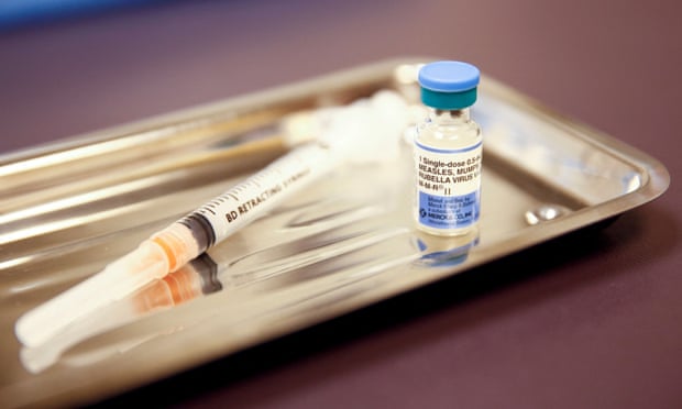 A vial of the measles, mumps, and rubella (MMR) vaccine is pictured at the International Community Health Services clinic in Washington.