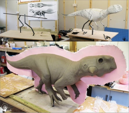 The reconstruction process for making a Psittacosaur.