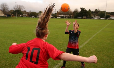 Young girls playing football in New Zealand last year.