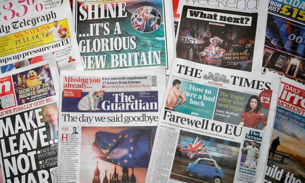 UK newspaper front pages on 1 February 2020 after Britain left the EU