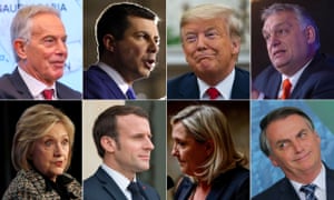 Tony Blair, Pete Buttigieg, Donald Trump, Viktor Orban, Jair Bolsonaro, Marine Le Pen, Emmanuel Macron and Hillary Clinton