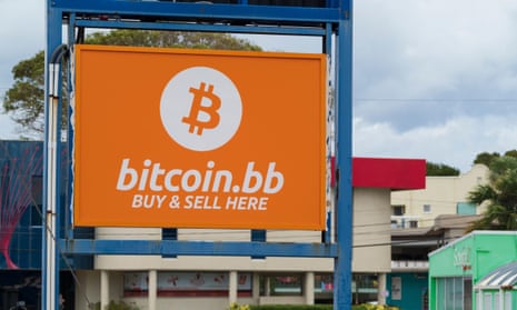A bitcoin sign in Hastings, Barbados.