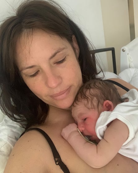 Theopi Skarlatos in 2020 with her newborn son