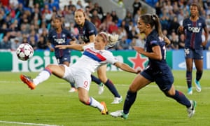 Eugénie Le Sommer attempts to shoot in last season’s Champions League final against Paris Saint-Germai.