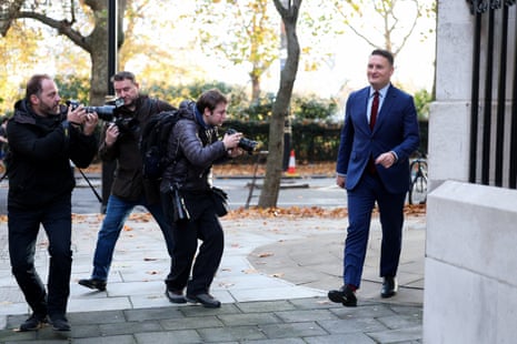 Wes Streeting arriving at the Millbank broadcasting studios in Westminster today.