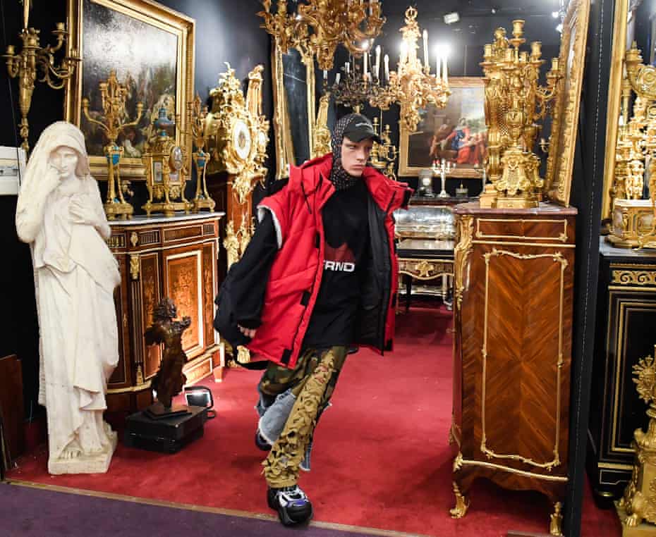 A model walks the runway during the Vetements show in Saint-Ouen, Paris