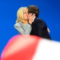Emmanuel Macron embraces his wife Brigitte after the first round of the presidential elections.