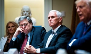 William Barr looks on as Donald Trump makes remarks in the Cabinet Room of the White House.