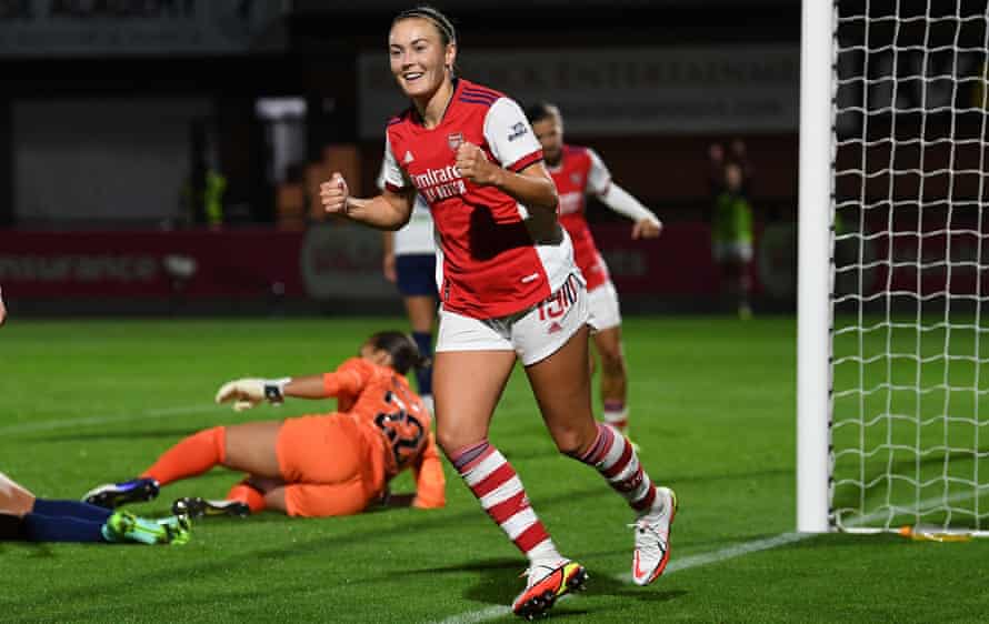 Spurs ready to be patient in effort to turn WSL derby tide against Arsenal | Women's Super League 2 Caitlin Foord celebrates scoring during Arsenal’s FA Cup quarter-final win against Tottenham in September