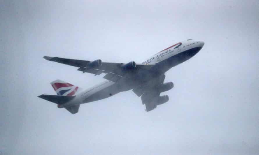 A British Airways plane in the sky