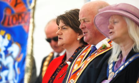 Arlene Foster at the Orange Order’s annual Battle of the Boyne parade in Fife in June.