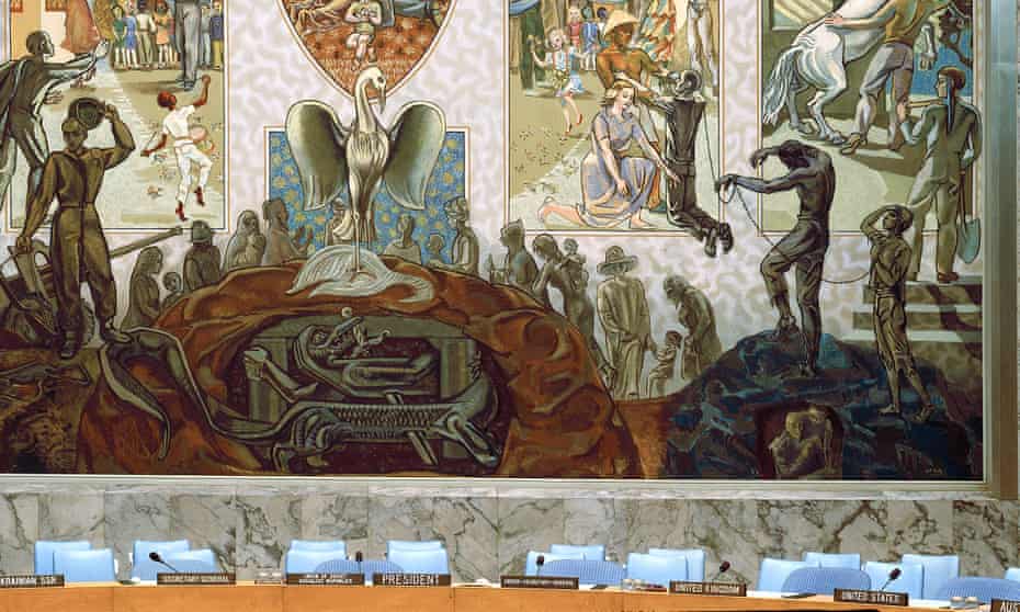 A mural in the United Nations Security Council Chamber