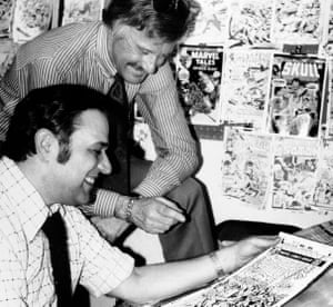 Super-powered … Stan Lee and John Romita at work in 1976.