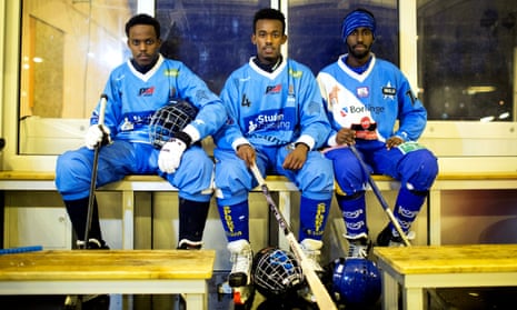 Members of the Somali Bandy team in Borlänge, Sweden