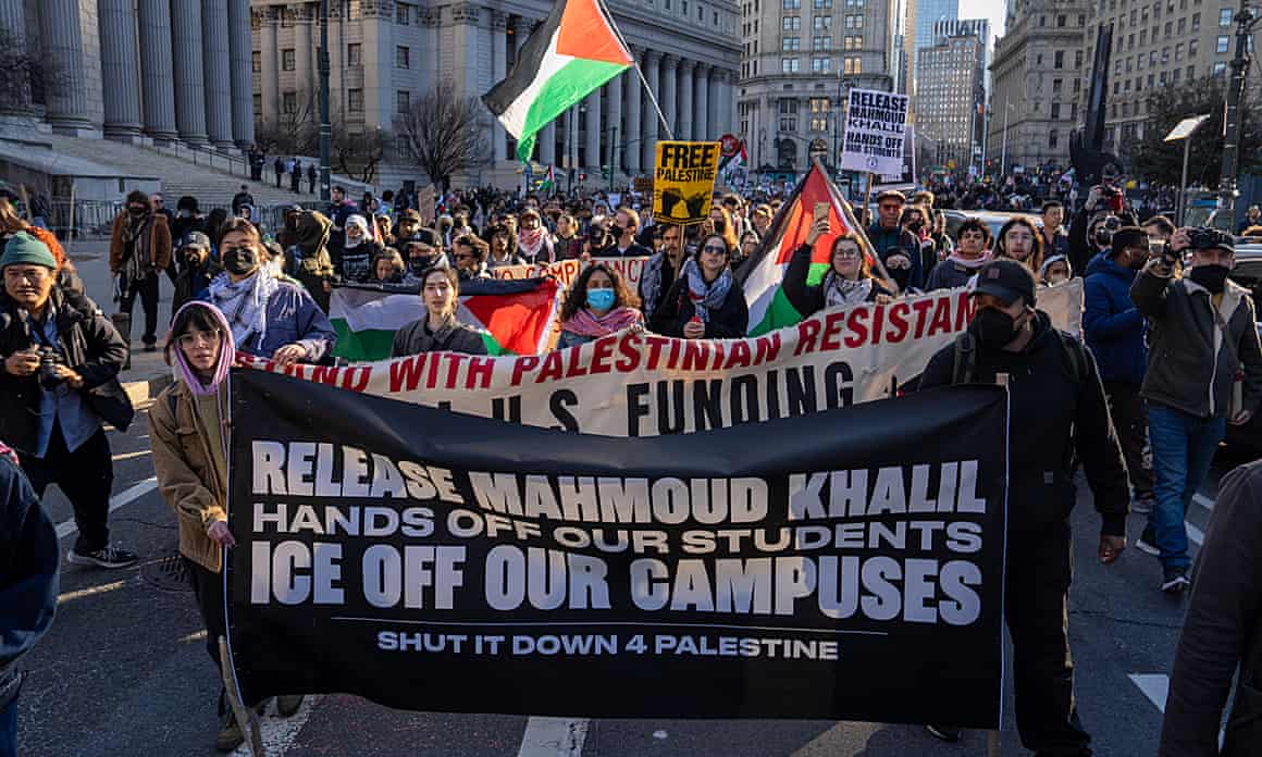 Protesters with flags and banners