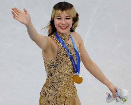 Alysa Liu of the United States celebrates after winning the women’s single free skating gold medal.