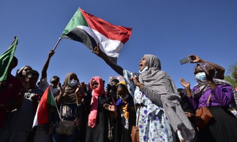 Protesters gather in the busy Jabra district of southern Khartoum last month.