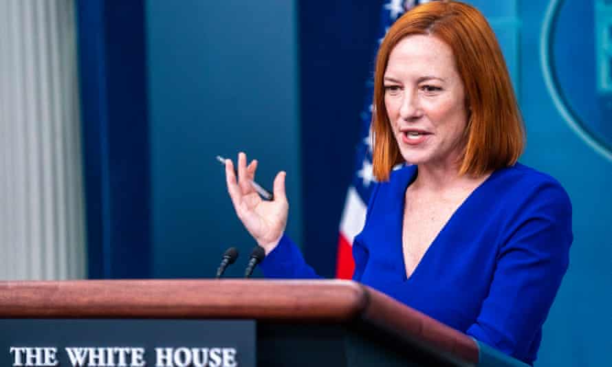 Press secretary Jen Psaki briefs reporters at the White House on Friday.