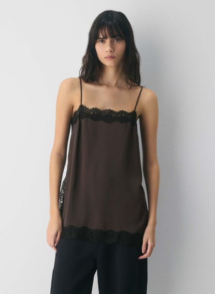 woman wearing brown lace tank top