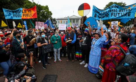 Hundreds of Native Americans and other environmental activists rallied against fossil fuels on Indigenous Peoples Day in Washington.
