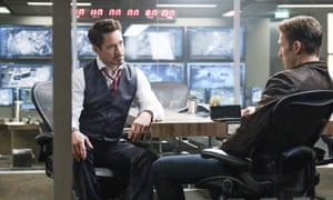 Calm before the storm ... Robert Downey Jr and Chris Evans in Captain America: Civil War.