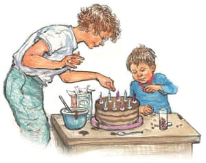 Alfie and Mum bake a cake.