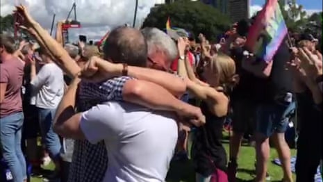 The moment David Marr and his partner hear the marriage equality result – video 