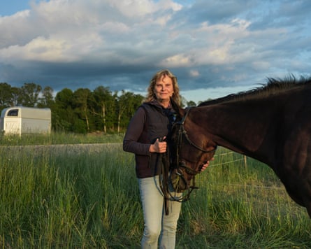 Agneta Bruno with her horse at a paddock in Kallinge.