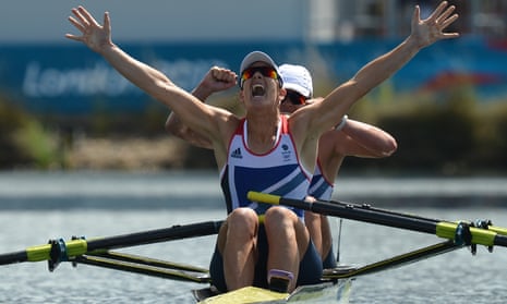 Rowers Katherine Grainger and Anna Watkins celebrate victory at the London 2012 Olympic Games.