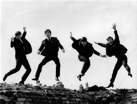 Fiona Adams’s 1963 ‘jumping picture’ of the Beatles, from left, Ringo Starr, George Harrison, Paul McCartney and John Lennon, which Lennon chose for the cover of the group’s Twist and Shout EP.