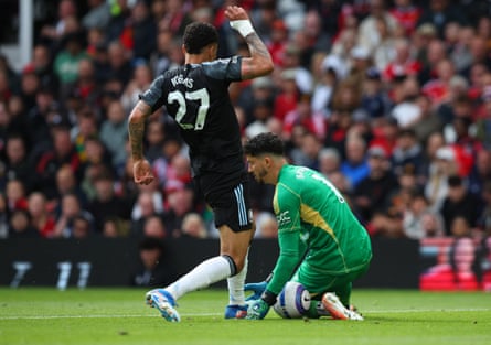 On the final day of the season, Aston Villa’s Morgan Rogers robs Manchester United’s Altay Bayindir of the ball and tucks it into the net, only for the referee to incorrectly rule that Bayindir had control of it with his hands