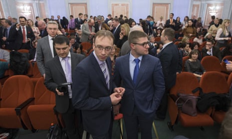 Members of Jehovah's Witnesses wait in a Moscow courtroom, 20 April 2017.