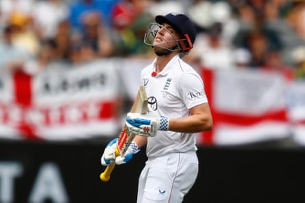 Harry Brook can barely believe it after getting out for a third-ball duck in England’s second innings in the first Test.