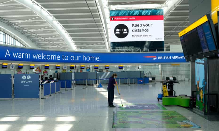 A cleaner at work in an empty Terminal 5 at Heathrow Airport in April.