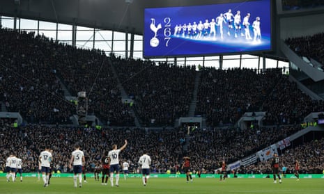 A screen at the Tottenham Hotspur Stadium marks Harry Kane’s 267th goal for the club.