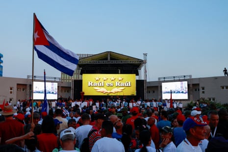 People gather before a pro-government rally called by Cuban authorities.