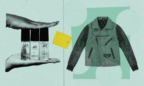 Illustration of cosmetic products and a jacket.