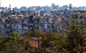 Destruction in Aleppo’s rebel-held Bustan al-Basha neighbourhood