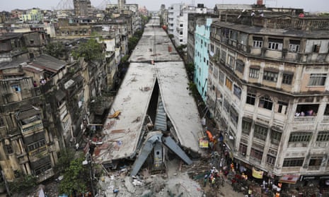 The partially collapsed flyover in Kolkata, India.