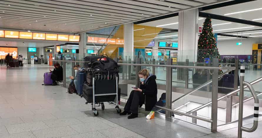 Passengers at Gatwick Airport in West Sussex, UK on 20 December, 2020.